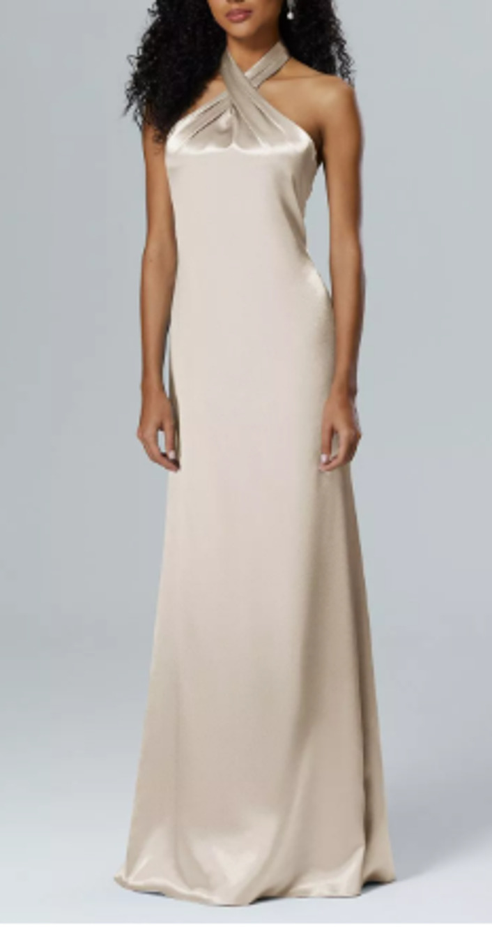 AW BRIDAL 4 S champagne Serena satin formal bridesmaid maxi dress NEW B48